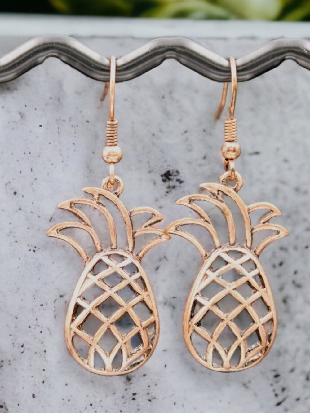Copper Pineapple Drop Earrings - Picture 3 of 5